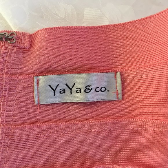 YaYa & Co Formal Coral Pink Top Strapless Grad Prom Zipper Sz Med Fitted Stretch - Picture 14 of 14
